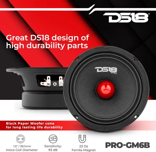 Miniatura 3 de DS18 Paquete de altavoces para automóvil, 4 altavoces PRO-GM6B de rango medio de 6.5 pulgadas y 4 súper tweeters de aluminio PRO-TWX1/BK, paquete