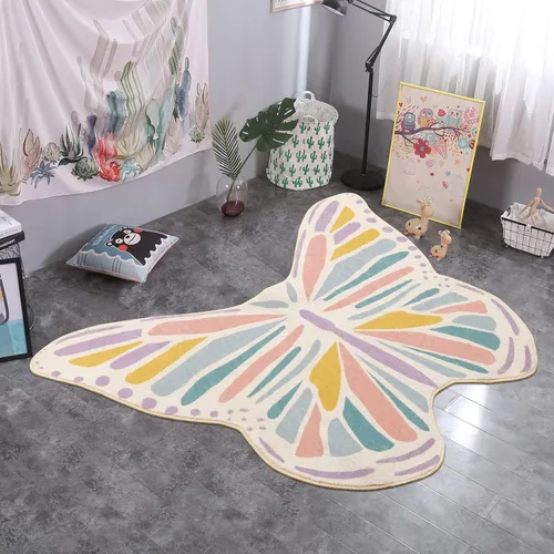 Miniatura 5 de Lukinbox Alfombra de mariposa para dormitorio de niñas, tapete de juego ultra suave para habitación, alfombra colorida antideslizante para área