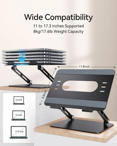 Miniatura 6 de Orlian Soporte plegable de aluminio para laptop de 10 a 17.3 pulgadas, soporte ergonómico portátil de altura ajustable, escritorio de ahorro de Negro