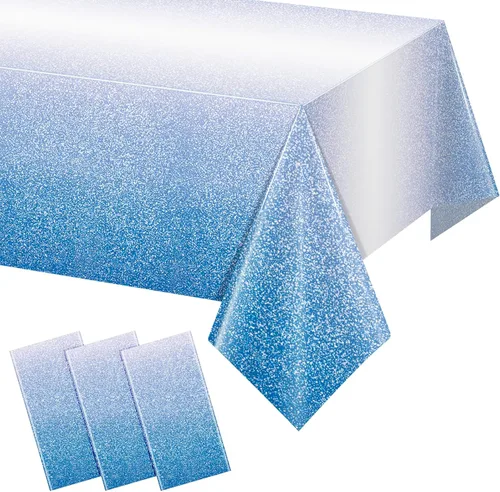 FunnyPars Paquete de 3 Manteles de Plástico Azul Degradado para Fiestas, Manteles Desechables de Color Azul Pastel Degradado para Mesas