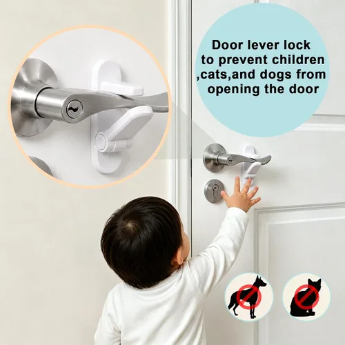 Miniatura 2 de Cerradura de palanca de puerta a prueba de niños (paquete de 1) para seguridad de los niños, evita que los bebés abran puertas