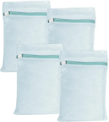 Bolsa de lavandería de malla de algodón orgánico de 4 piezas, color azul, pequeña, duradera, con cremallera fuerte y malla transpirable, delicada