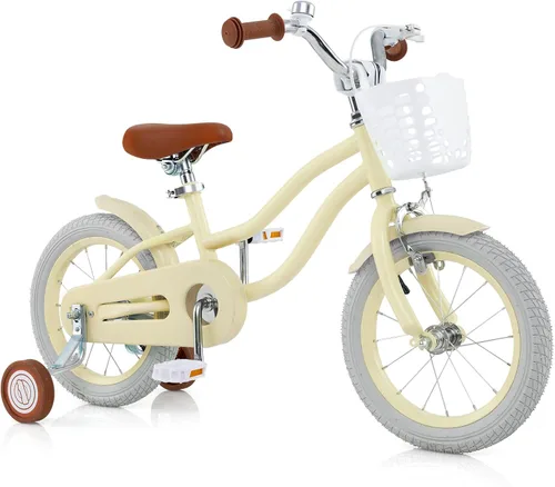 Miniatura 13 de COSTWAY Bicicleta para niños de 12, 14, 16, 18 pulgadas, bicicleta para niños con ruedas de entrenamiento, frenos de mano y posavasos, sillín