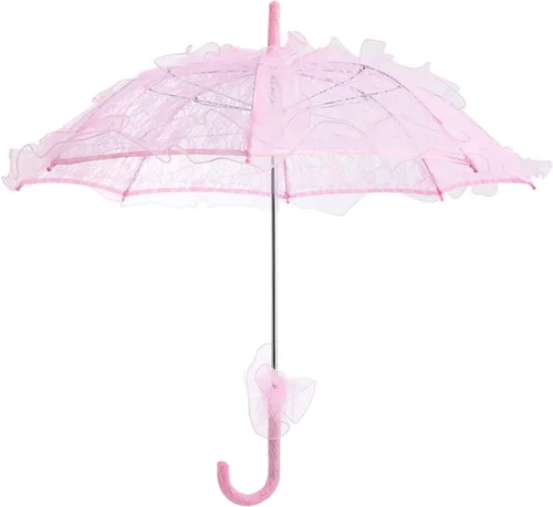 Amosfun Sombrilla de encaje rosa Vintage Boda nupcial paraguas hecho a mano flores bordado paraguas para novia novia foto dama traje 1920s fiesta