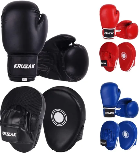 Kruzak - Juego de guantes de boxeo y guantes de boxeo para kickboxing y Muay Thai MMA, kit de fitness con almohadillas de boxeo para artes marciales