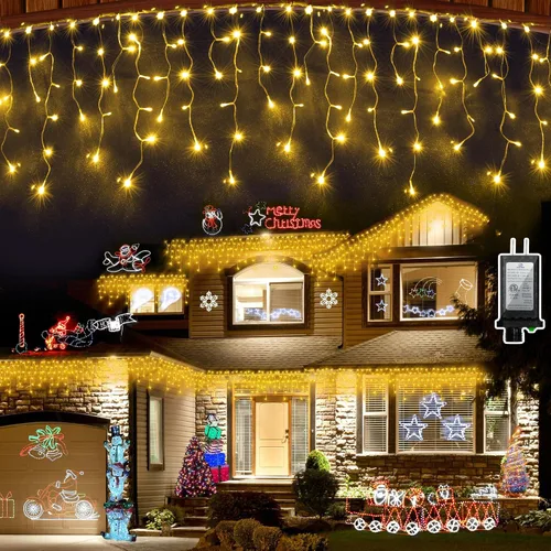 Miniatura 15 de Luces de Navidad de carámbano para exteriores, 60 pies, 612 luces LED con 136 gotas, 12 modos, regulable, temporizador y resistente al agua, 29 V