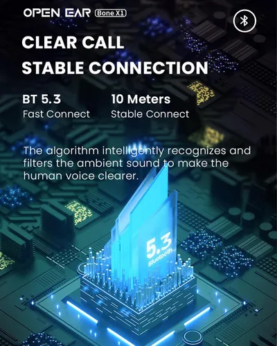 Miniatura 7 de UltraComfort Auriculares de conducción ósea de oreja abierta, auriculares inalámbricos Bluetooth 5.3, IPX5 impermeable, 8 horas de reproducción