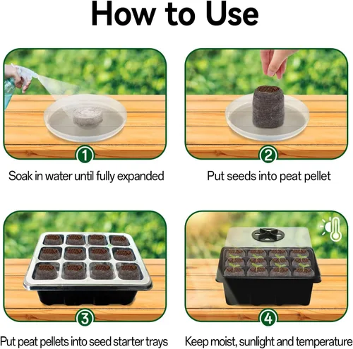 Miniatura 6 de Halatool Paquete de 4 bandejas de inicio de semillas con 50 pellets de turba, 48 celdas de color negro, bandejas de inicio de semillas para semillas