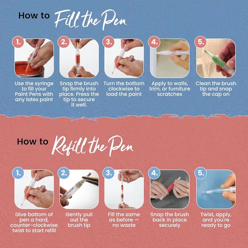 Miniatura 5 de Slobproof Bolígrafo de pintura de retoque recargable, sin ensuciar, herramienta de reparación de pintura de pared reutilizable, aplicación precisa