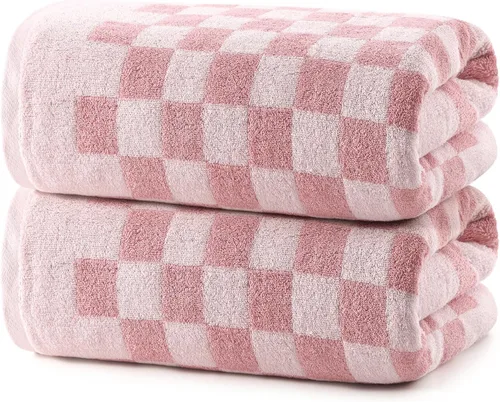 Miniatura 10 de REDKISS Juego de 2 toallas de baño a cuadros en blanco y negro, 2 toallas de ducha grandes para decoración de baño, toallas de baño de algodón