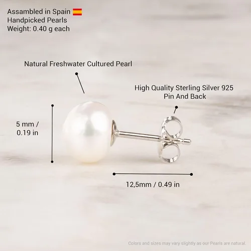 Miniatura 4 de Aretes de perlas para mujeres y niñas. Perlas cultivadas en agua dulce con forma de botón Secret & You Soportes de plata de ley 925 Disponible