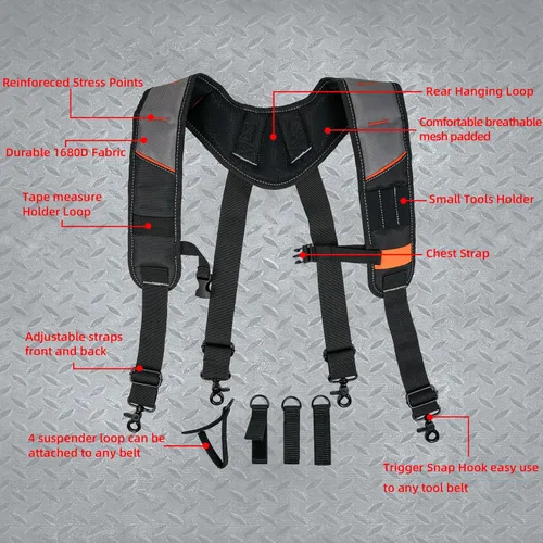 Miniatura 3 de KUNN Cinturón de herramientas con suspensión y pulsera magnética para carpintero, electricista (Color Gris)