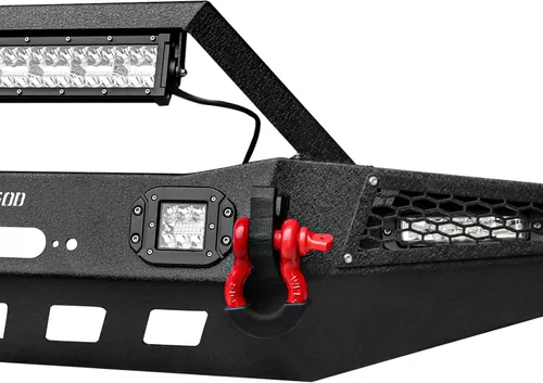 Miniatura 3 de Parachoques delantero para Cherokee XJ, AAIWA parachoques de acero con barra de luz LED y soporte de placa de cabrestante compatible con Cherokee XJ