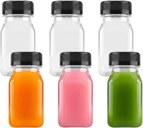 Miniatura 12 de 6 botellas pequeñas de plástico de 2 onzas con tapas, recipientes reutilizables transparentes a granel para bebidas a granel a prueba de fugas