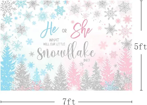 Miniatura 3 de MEHOFOND Fondo de revelación de género de invierno de 7 x 5 pies, ¿qué será nuestro pequeño copo de nieve para niño o niña? Fondo de fotografía rosa