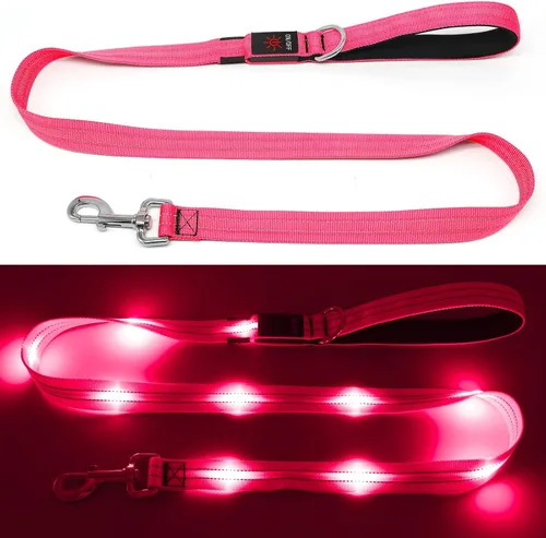 Miniatura 7 de Correa LED para perro de 4 pies, recargable con luz impermeable, seguridad que brilla en la oscuridad para caminar por la noche, nailon reflectante