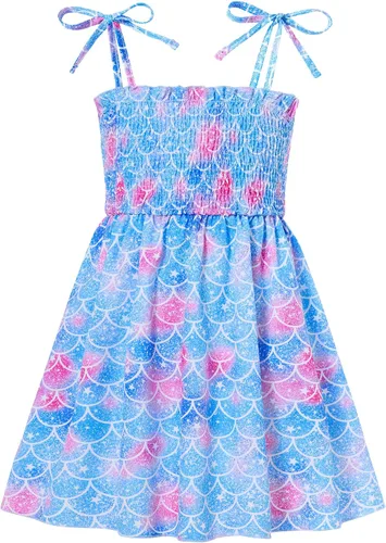 Miniatura 20 de Vieille Vestido de verano para niñas pequeñas, vestido de verano con tirantes delgados, vestido de princesa estampado floral, vestido casual
