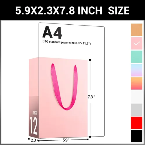 Miniatura 2 de EUSOAR Bolsas pequeñas de color rosa para regalo, paquete de 12 bolsas de compras de 5.9 x 2.3 x 7.8 pulgadas con asas a granel, bolsas de regalo