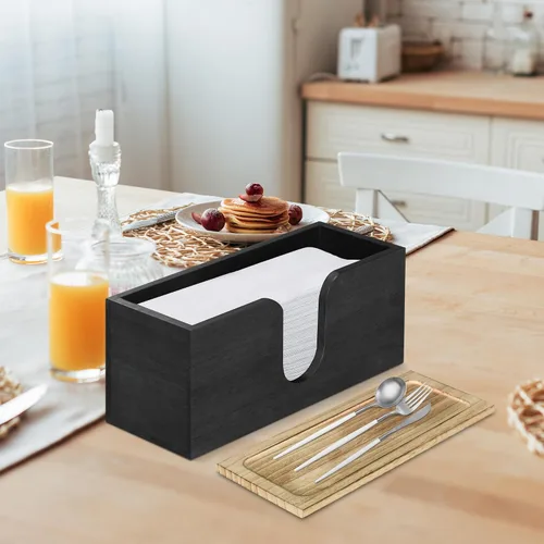 Miniatura 2 de Paquete de 2 dispensadores de toallas de papel de madera maciza montados en la pared, soporte de toalla de papel plegado con tapa, plegable en C