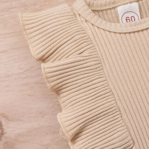 Miniatura 4 de Conjunto de ropa de verano para bebés recién nacidos, manga con volantes, camiseta con tirantes florales y pantalones cortos con diadema
