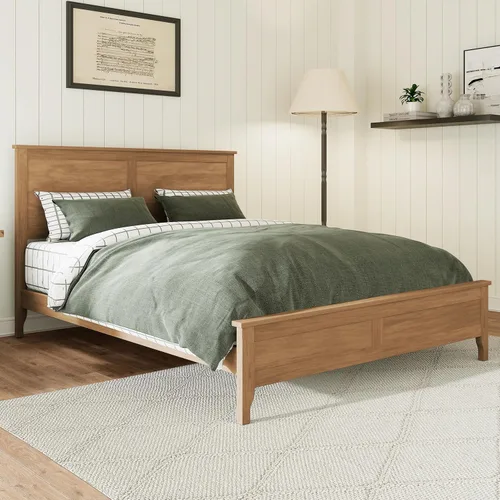 Harper & Bright Designs Cama de plataforma de tamaño matrimonial con cabecero y estribo, base de cama matrimonial de madera maciza con soporte de