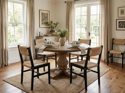 Miniatura 7 de BESTANO Juego de 2 sillas de comedor de ratán tejido, sillas de comedor bohemias de mimbre estilo granja, silla de comedor de caña de madera negra