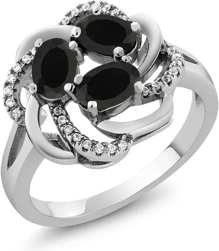 Miniatura 14 de Gem Stone King Flower Blossom Gemstone Birthstone Ring in 925 Sterling Silver 3-Stone Oval 6X4MM with Sparkling Accents Wedding Anniversary