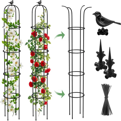Miniatura 10 de Enrejado de obelisco de jardín de 6.2 pies para plantas trepadoras, tubo de metal inoxidable con revestimiento de plástico resistente, para jardín