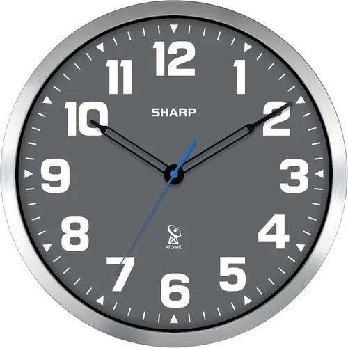 Miniatura 9 de Sharp Reloj de pared analógico atómico de 12 pulgadas, marco negro elegante, funciona con pilas, fácil de leer, fácil de usar, diseño