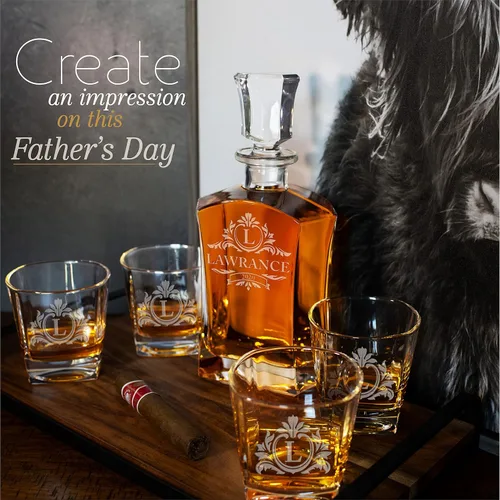 Miniatura 4 de Juego de decantadores de whisky personalizados, 9 opciones de diseño, 5 decantadores de licor de cristal personalizables con tapón de vidrio