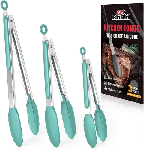 Miniatura 10 de Pinzas de cocina resistentes al calor de 600ºF, pinzas de cocina de bloqueo premium con puntas de silicona, pinzas antideslizantes para cocinar, 3