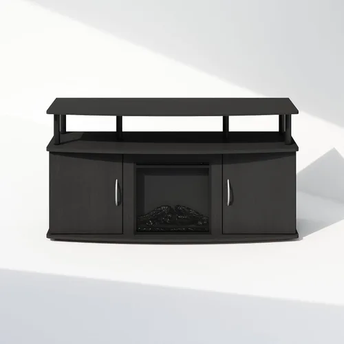 Miniatura 5 de Furinno Jensen - Soporte para TV con chimenea y centro de entretenimiento con almacenamiento abierto para TV de hasta 55 pulgadas, color gris roble