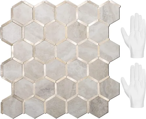 Miniatura 19 de STICKGOO Azulejo Hexagonal de Pelar y Pegar para Salpicadero, Salpicadero Adhesivo para Cocina y Baño, Aspecto de Pizarra Oxidada PVC Mezclado Metal