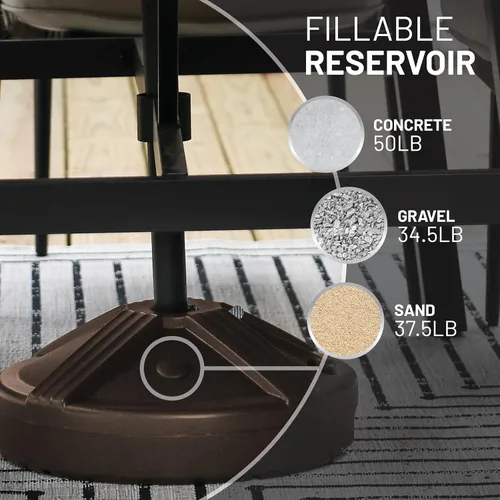 Miniatura 4 de US Weight Base de sombrilla duradera y rellenable para mesa de patio, capacidad de 50 libras, soporte ajustable resistente para sombrillas al aire