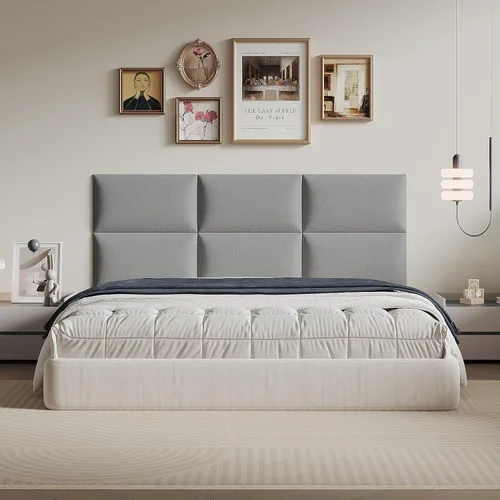 Miniatura 14 de Cabecero de palo color beige - Juego de 6 paneles montados en la pared para camas tamaño Queen, 61 x 30 cm, cabecero decorativo de fácil instalación