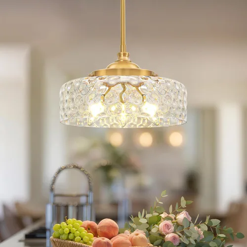Miniatura 13 de 3 luces colgantes ajustables para isla de cocina, metal cepillado dorado y vidrio transparente, luces colgantes de latón vintage para baño, pasillo