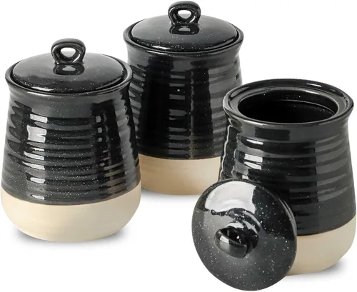 Ceramic Food Storage Jars,25 Oz Porcelain Kitchen Canisters with Airtight Lids Set of 3,Flour Containers for Countertop,Farmhouse Decor Serving