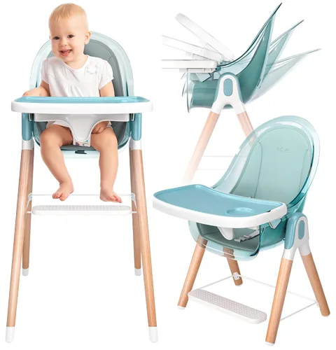 Silla alta de madera de lujo 6 en 1 para bebés y niños pequeños, moderna, segura y compacta, fácil de limpiar y montar, bandeja y cojín extraíbles,