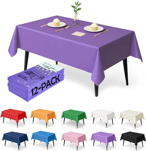 Miniatura 20 de Paquete de 12 manteles de plástico negro – Cubiertas de mesa desechables de 54 x 108 pulgadas para mesas rectangulares, resistentes y resistentes al