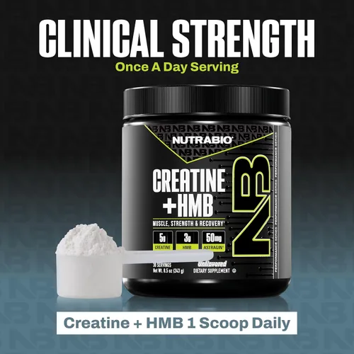 Miniatura 7 de NutraBio Creatina + HMB - Monohidrato de creatina con polvo de HMB para el crecimiento muscular, mayor fuerza - 30 porciones (sin sabor)