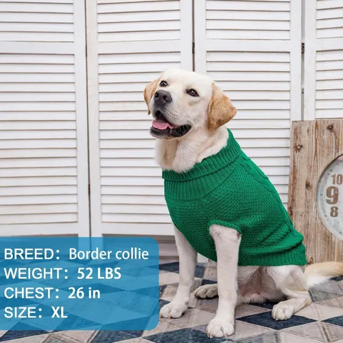 Miniatura 5 de Mihachi Suéter de cuello alto para perro, abrigo de invierno, ropa clásica de punto trenzado con agujero para la correa para clima frío, regalo Verde