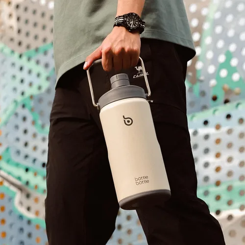 Miniatura 6 de BOTTLE BOTTLE Botella de agua aislada de 64 onzas con popote y tapa de doble uso, jarra de agua de medio galón, acero inoxidable al vacío para Gris