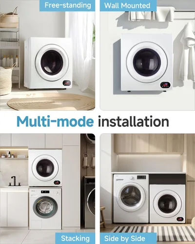 Miniatura 6 de Feelfunn - Secadora de ropa portátil de 3.5 pies cúbicos - Secadora de ropa de 1500 W con tambor de acero inoxidable, carga frontal, panel táctil