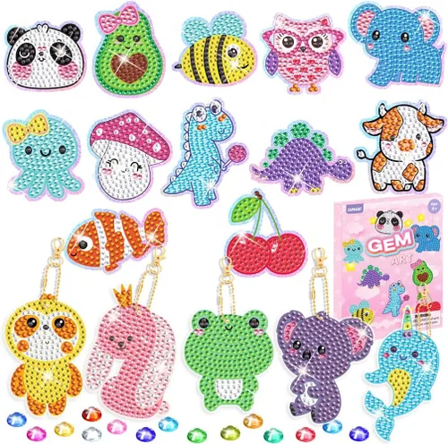 Miniatura 8 de EAPHANT Kits de arte de diamantes para niños, llaveros de gemas y calcomanías, regalos de pintura para niñas de 4 a 8 a 12 años, juguetes de artes