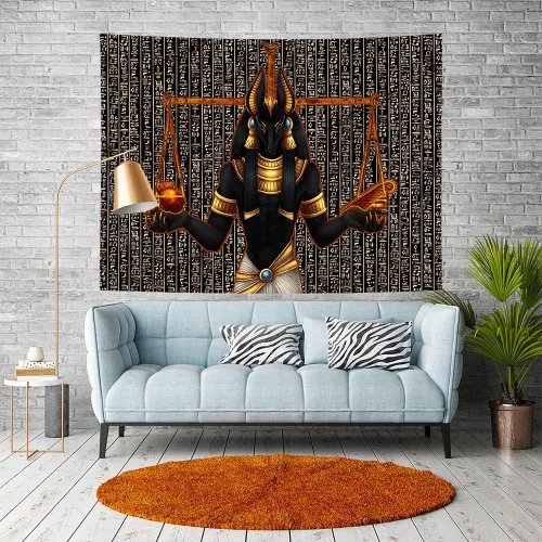 Ine Ive Tapiz de estatua egipcia de Anubis, tapiz religioso mítico del antiguo Egipto, 40 x 30 pulgadas, jeroglíficos egipcios, decoración de pared