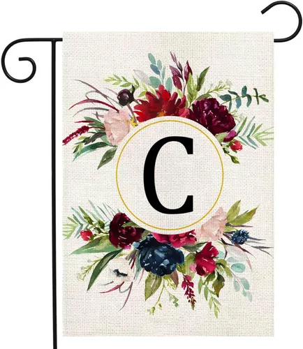 Miniatura 10 de Banderas de jardín con monograma de letra P, bandera de jardín de verano de 12 x 18 pulgadas, banderas florales de doble cara para patio, bandera