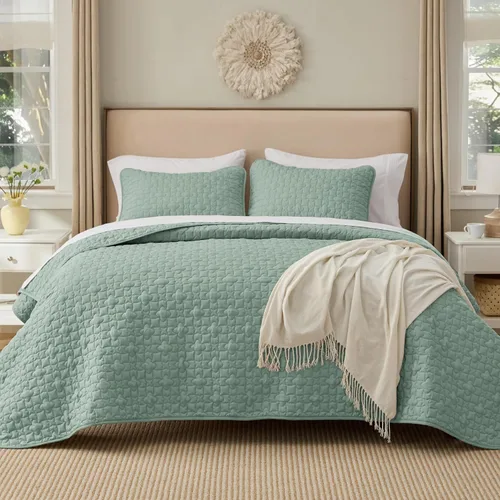 Miniatura 19 de Bedsure Colchas de tamaño California King, colchas ligeras tamaño California King con patrón de tejido de cesta, juego de ropa de cama suave, juego