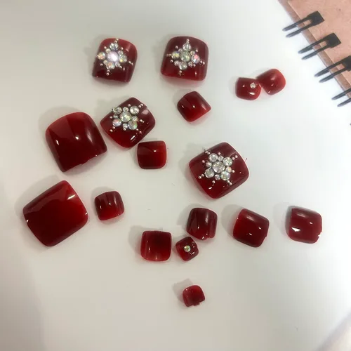 Miniatura 4 de Uñas cortas cuadradas a presión, puntas de uñas reutilizables de cobertura completa con pegamento, uñas adhesivas con diseños de diamantes