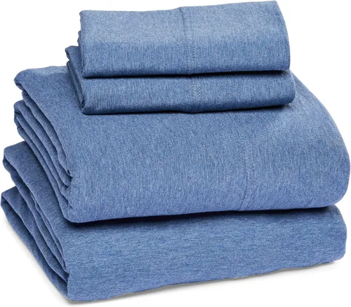 Miniatura 2 de Amazon Basics Cotton Jersey - Juego de sábanas de 4 piezas, tamaño King, color azul cambray, sólido Chambray