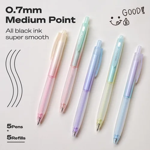 Miniatura 2 de WRITECH Bolígrafos de gel retráctiles: punta fina de 0.7 mm, tinta negra, color gradiente estético, cañón de agarre suave, punta mediana, juego de 5